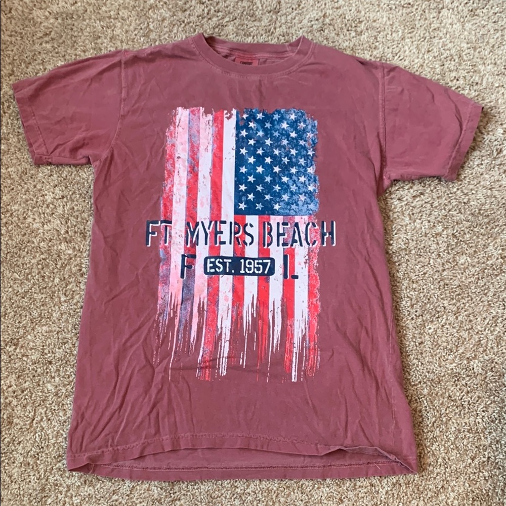 Comfort Colors Red Short Sleeve Tee with Vintage Flag Design